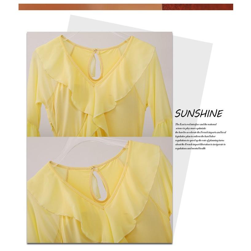 社交ダンス ドレス 練習着 競技着 長袖 レース 透け感 豪華 パーティー モダン スタンダード ルンバ 専用 発表会 開場ドレス ストレッチ ピンク イエロー S-2XL |  | 12