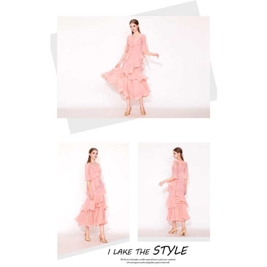 社交ダンス ドレス 練習着 競技着 長袖 レース 透け感 豪華 パーティー モダン スタンダード ルンバ 専用 発表会 開場ドレス ストレッチ ピンク イエロー S-2XL |  | 05