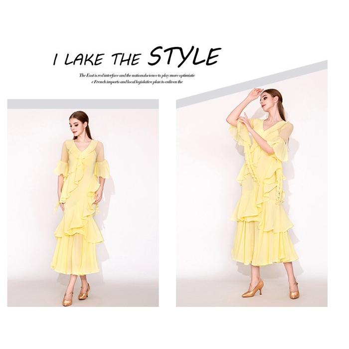 社交ダンス ドレス 練習着 競技着 長袖 レース 透け感 豪華 パーティー モダン スタンダード ルンバ 専用 発表会 開場ドレス ストレッチ ピンク イエロー S-2XL |  | 07