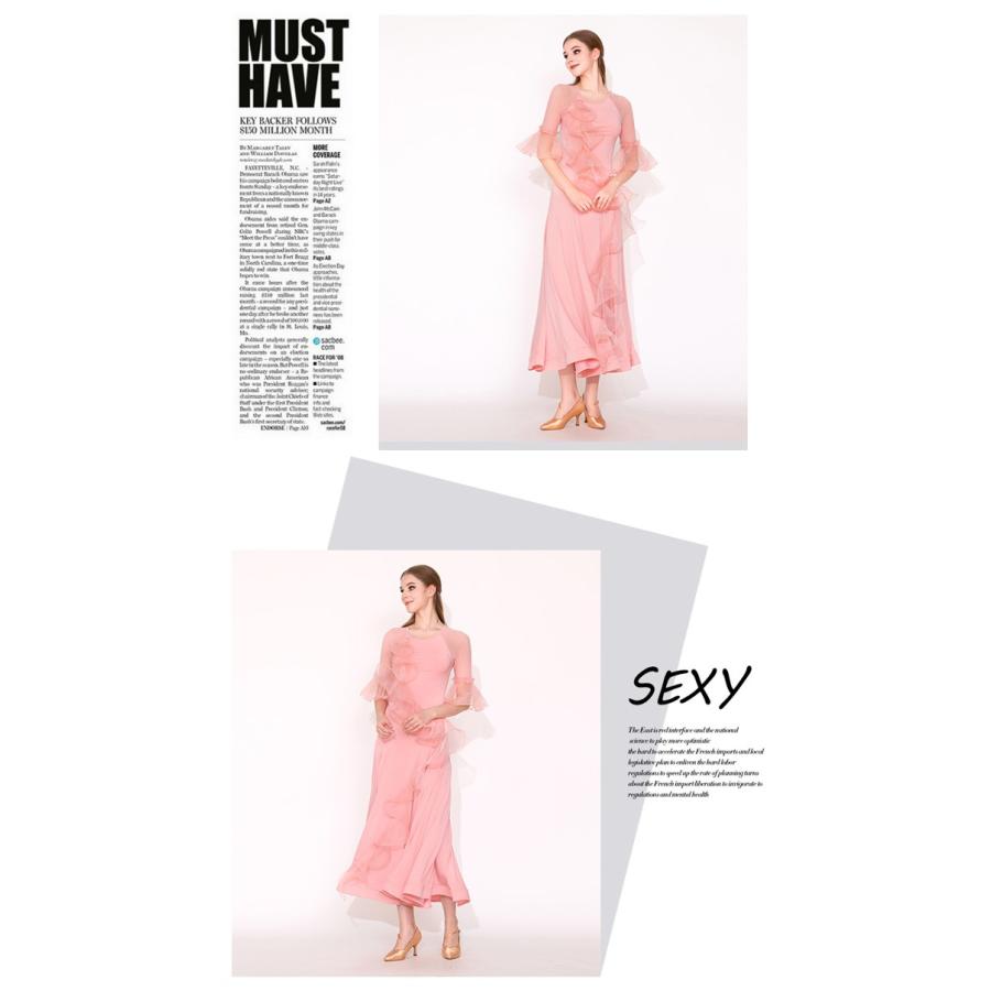 社交ダンス ドレス 練習着 競技着 長袖 レース 透け感 豪華 パーティー モダン スタンダード ルンバ 専用 発表会 ストレッチ 団体 ピンク イエロー S-2XL |  | 09