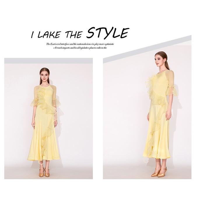 社交ダンス ドレス 練習着 競技着 長袖 レース 透け感 豪華 パーティー モダン スタンダード ルンバ 専用 発表会 ストレッチ 団体 ピンク イエロー S-2XL |  | 03