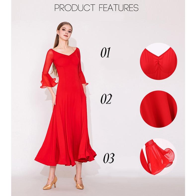 社交ダンス ドレス 練習着 競技着 ワンピース 長袖 レース 透け感 パーティー モダン スタンダード ルンバ 専用 発表会 ストレッチ 団体 レッド ブラック S-2XL |  | 10