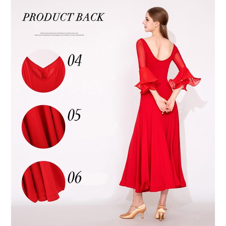 社交ダンス ドレス 練習着 競技着 ワンピース 長袖 レース 透け感 パーティー モダン スタンダード ルンバ 専用 発表会 ストレッチ 団体 レッド ブラック S-2XL |  | 11