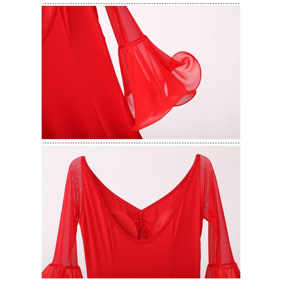 社交ダンス ドレス 練習着 競技着 ワンピース 長袖 レース 透け感 パーティー モダン スタンダード ルンバ 専用 発表会 ストレッチ 団体 レッド ブラック S-2XL |  | 13