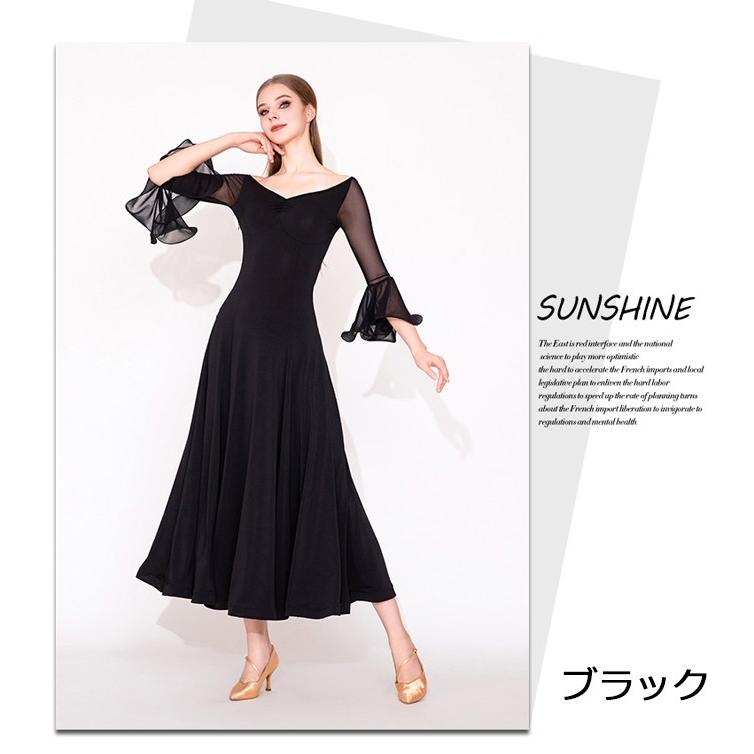 社交ダンス ドレス 練習着 競技着 ワンピース 長袖 レース 透け感 パーティー モダン スタンダード ルンバ 専用 発表会 ストレッチ 団体 レッド ブラック S-2XL |  | 02