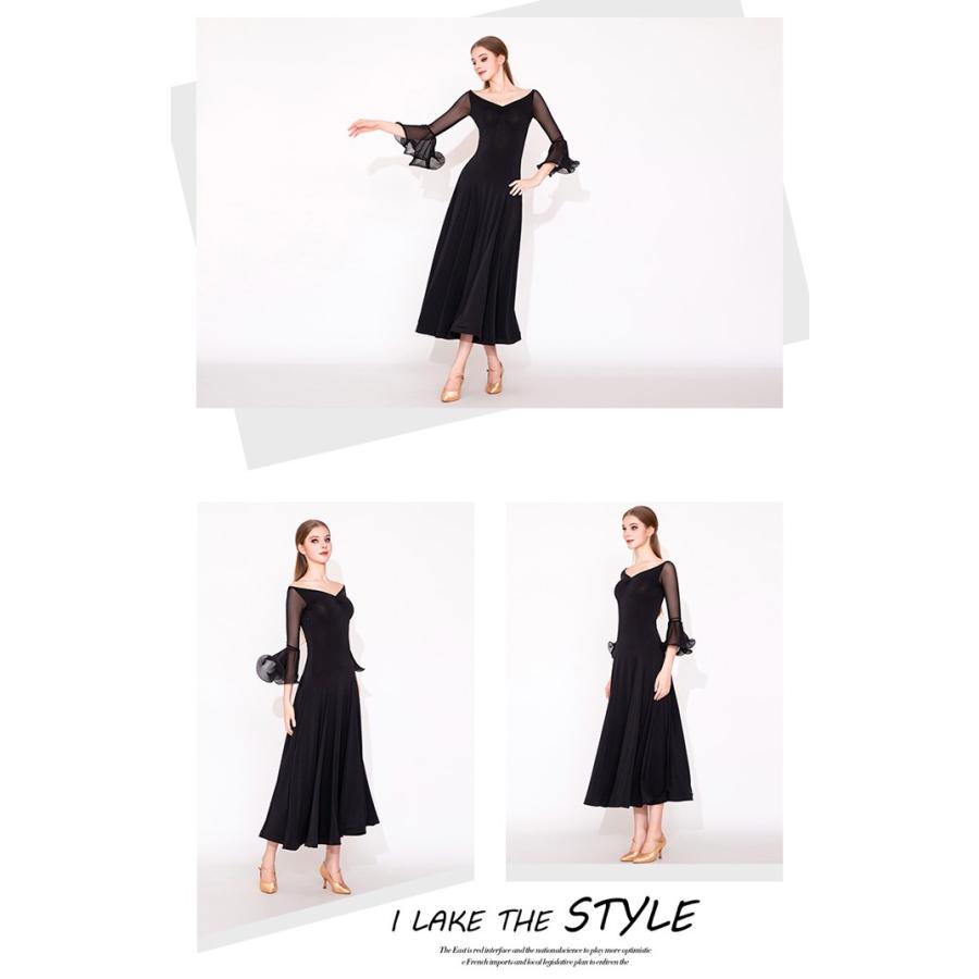 社交ダンス ドレス 練習着 競技着 ワンピース 長袖 レース 透け感 パーティー モダン スタンダード ルンバ 専用 発表会 ストレッチ 団体 レッド ブラック S-2XL |  | 04