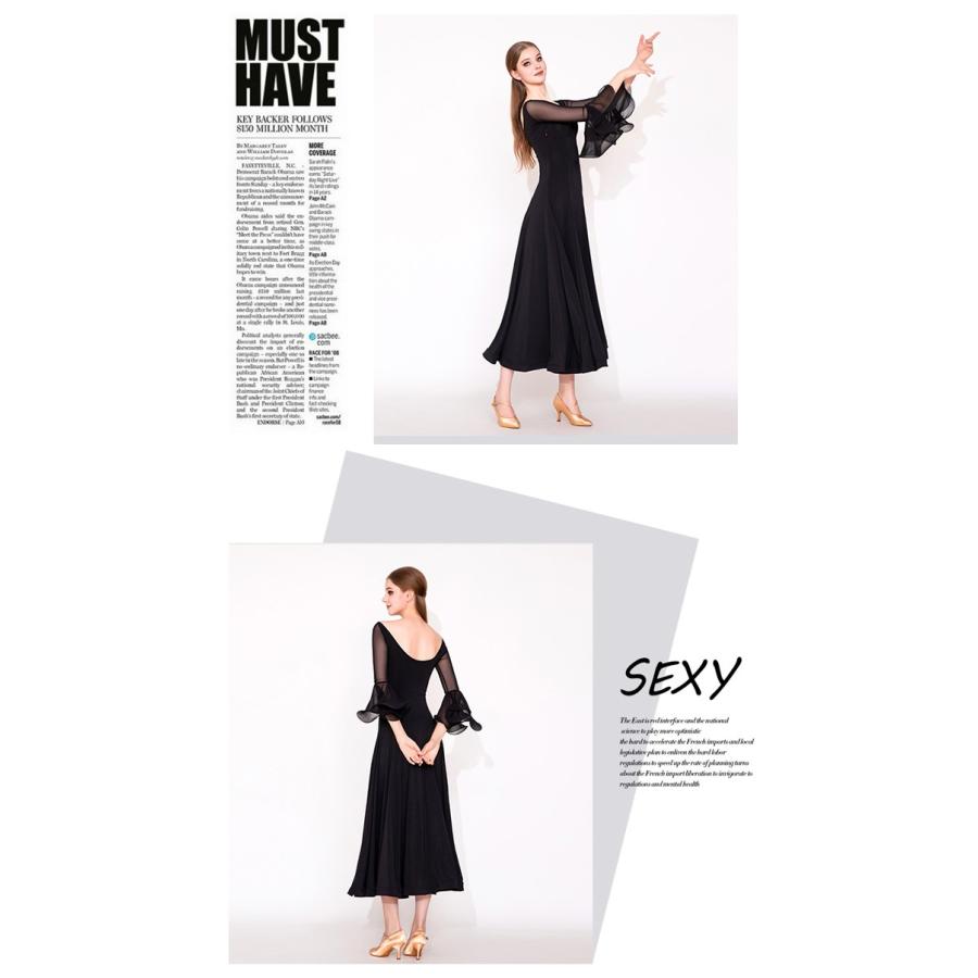 社交ダンス ドレス 練習着 競技着 ワンピース 長袖 レース 透け感 パーティー モダン スタンダード ルンバ 専用 発表会 ストレッチ 団体 レッド ブラック S-2XL |  | 05