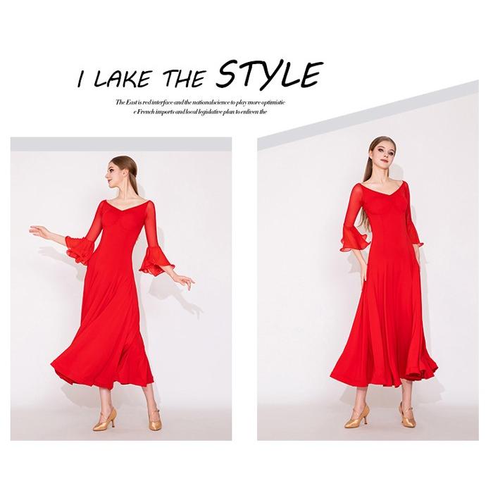 社交ダンス ドレス 練習着 競技着 ワンピース 長袖 レース 透け感 パーティー モダン スタンダード ルンバ 専用 発表会 ストレッチ 団体 レッド ブラック S-2XL |  | 07