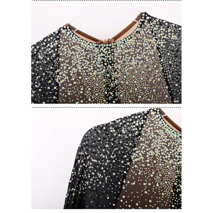 社交ダンス ドレス 練習着 競技着 ワンピース 長袖 レース 透け感 豪華 パーティー モダン スタンダード ルンバ 専用 発表会 ストレッチ 団体 ブラック S-2XL |  | 09