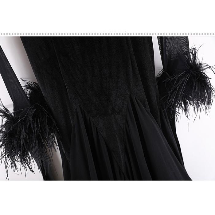 社交ダンス ドレス 練習着 競技着 ワンピース 長袖 レース 透け感 豪華 パーティー モダン スタンダード ルンバ 専用 発表会 ストレッチ 団体 ブラック S-2XL |  | 11