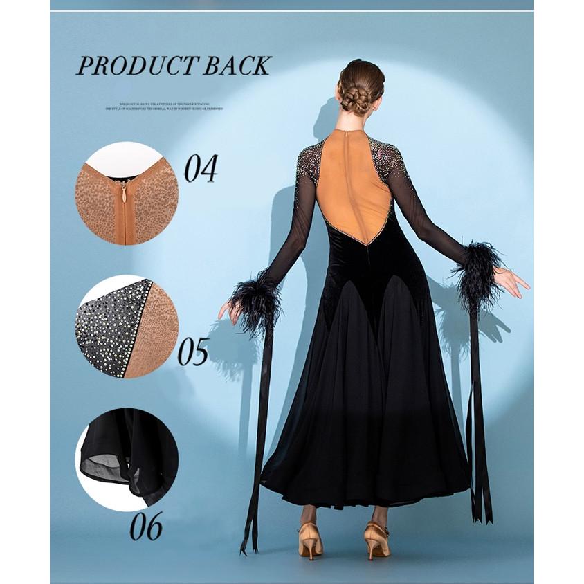 社交ダンス ドレス 練習着 競技着 ワンピース 長袖 レース 透け感 豪華 パーティー モダン スタンダード ルンバ 専用 発表会 ストレッチ 団体 ブラック S-2XL |  | 06