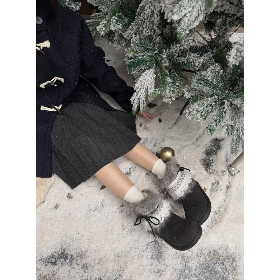 ブーツ レディース ムートンブーツ ショートブーツ 裏起毛 暖かい ファー付き レースデザイン 冬靴 防寒 美脚 カジュアル 黒 ベージュ ブラウン |  | 09