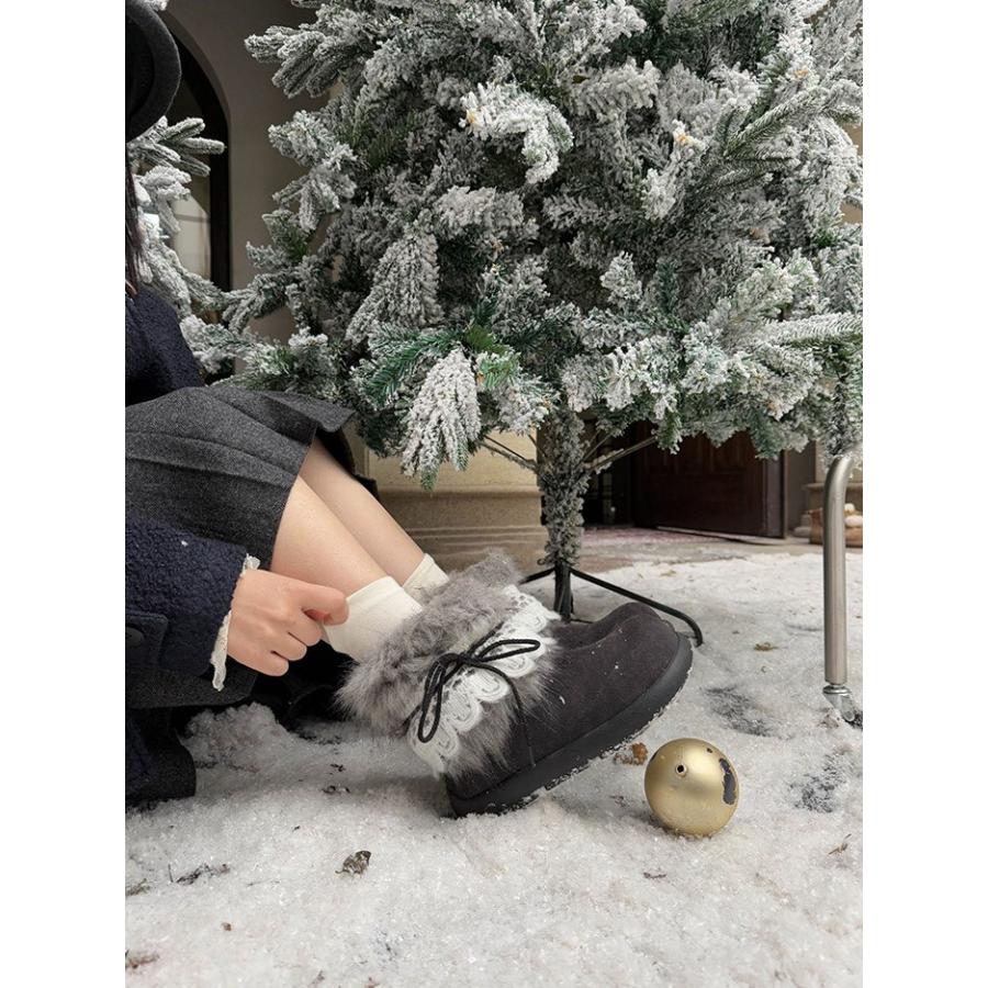 ブーツ レディース ムートンブーツ ショートブーツ 裏起毛 暖かい ファー付き レースデザイン 冬靴 防寒 美脚 カジュアル 黒 ベージュ ブラウン |  | 10