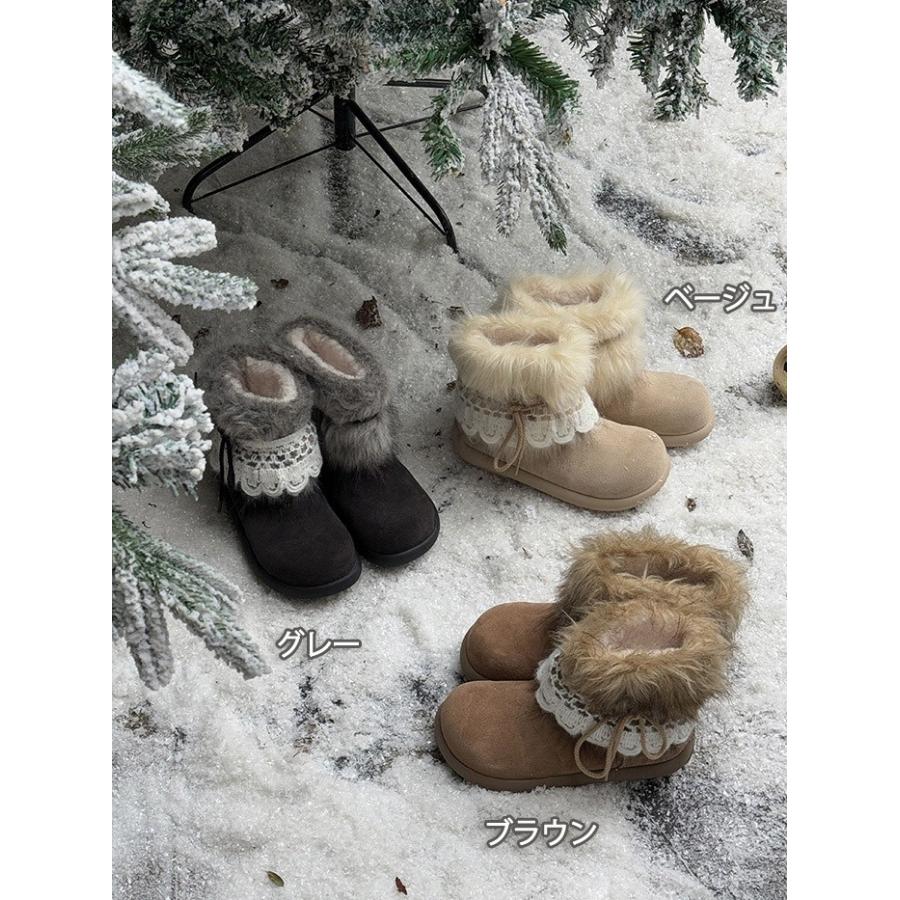 ブーツ レディース ムートンブーツ ショートブーツ 裏起毛 暖かい ファー付き レースデザイン 冬靴 防寒 美脚 カジュアル 黒 ベージュ ブラウン |  | 01