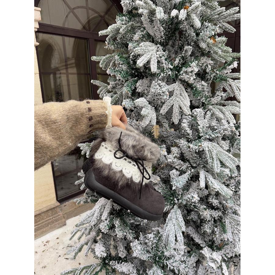 ブーツ レディース ムートンブーツ ショートブーツ 裏起毛 暖かい ファー付き レースデザイン 冬靴 防寒 美脚 カジュアル 黒 ベージュ ブラウン |  | 03