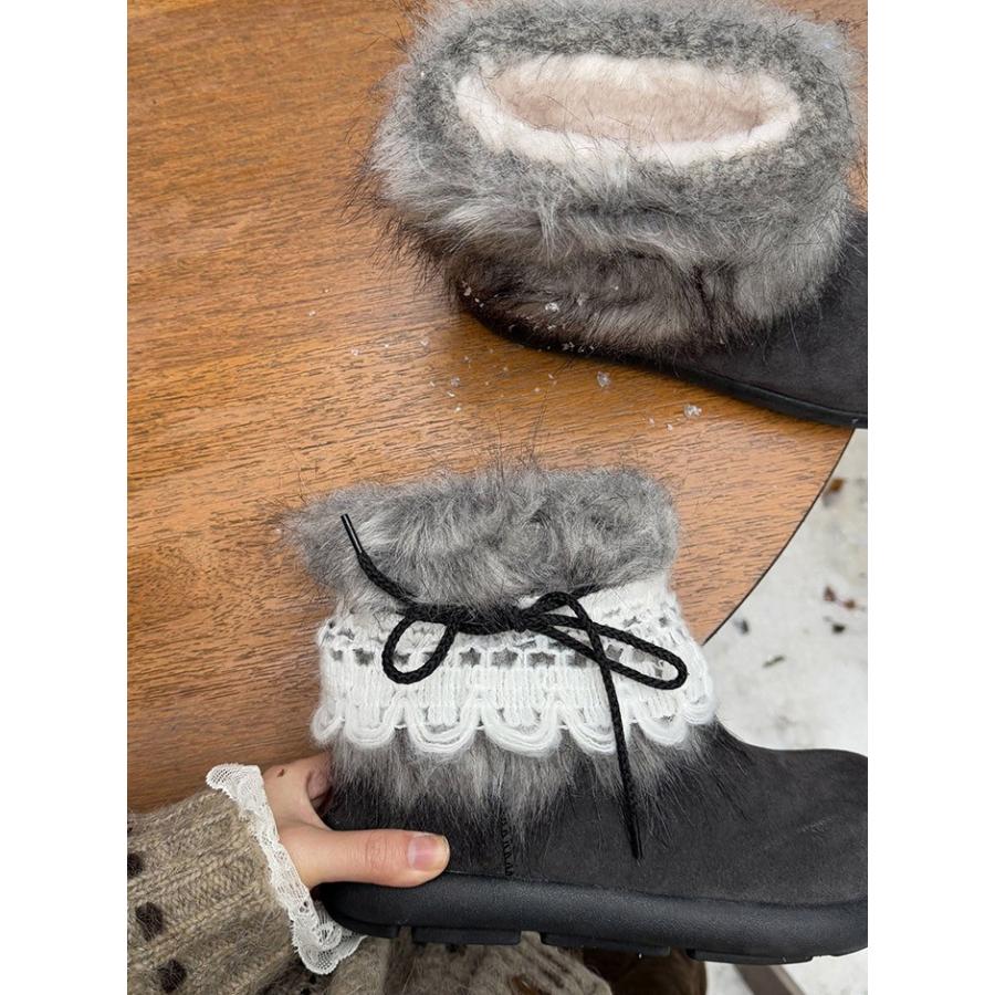 ブーツ レディース ムートンブーツ ショートブーツ 裏起毛 暖かい ファー付き レースデザイン 冬靴 防寒 美脚 カジュアル 黒 ベージュ ブラウン |  | 06