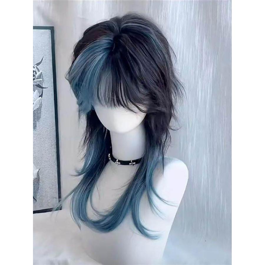 ウィッグ レディース メンズ イケメン ロング ウルフカット 黒 青 メッシュ 原宿系 韓国風 フルウィッグ 小顔効果 耐熱 コスプレ かつら |  | 01