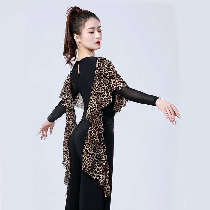 社交ダンス トップス レオタード ヒョウ柄 長袖 胸パッド付き ラテン モダン タンゴ サンバ ダンスウェア レディース 舞台用 練習着 ブラック S-3XL |  | 03