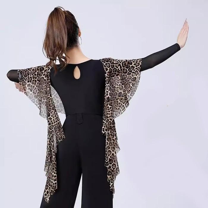 社交ダンス トップス レオタード ヒョウ柄 長袖 胸パッド付き ラテン モダン タンゴ サンバ ダンスウェア レディース 舞台用 練習着 ブラック S-3XL |  | 04