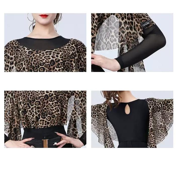 社交ダンス トップス レオタード ヒョウ柄 長袖 胸パッド付き ラテン モダン タンゴ サンバ ダンスウェア レディース 舞台用 練習着 ブラック S-3XL |  | 05