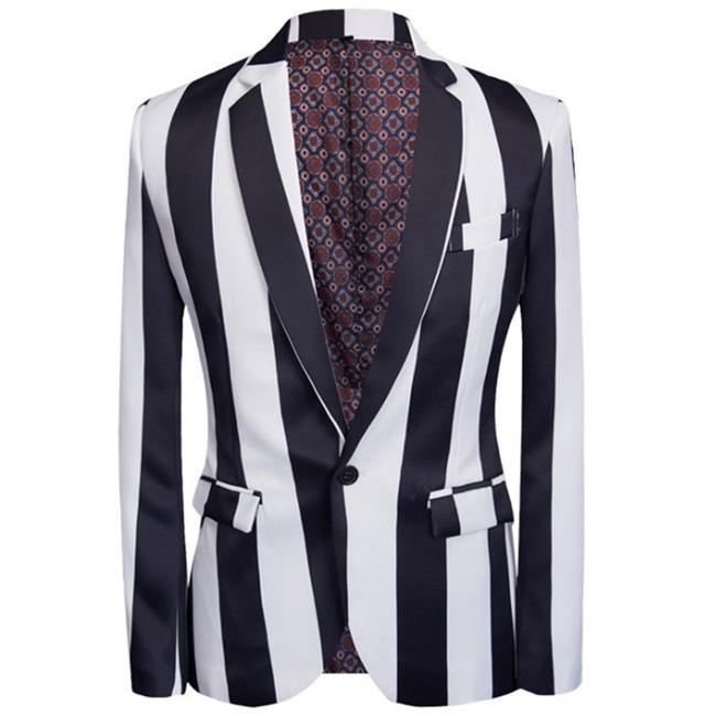 ステージ衣装 メンズ スーツ 上下2点セット 男性用 黒白 ストライプ柄