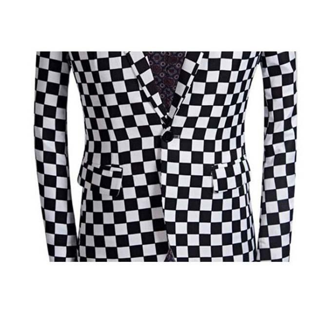 ステージ衣装 メンズ スーツ 上下2点セット 男性用 黒白 格子柄 パンツスーツ 忘年会 新年会 ダンス衣装 カラオケ 記念撮影 ハロウィン 衣装 |  | 04