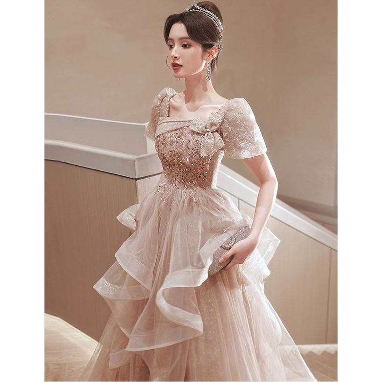 ドレス 大人 ピアノ発表会 演奏会 結婚式 袖付き フェミニン 大きい