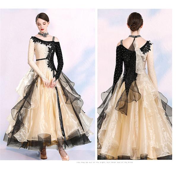 社交ダンス ワンピース モダンドレス 赤 大きいサイズ 長袖 黒 ダンス