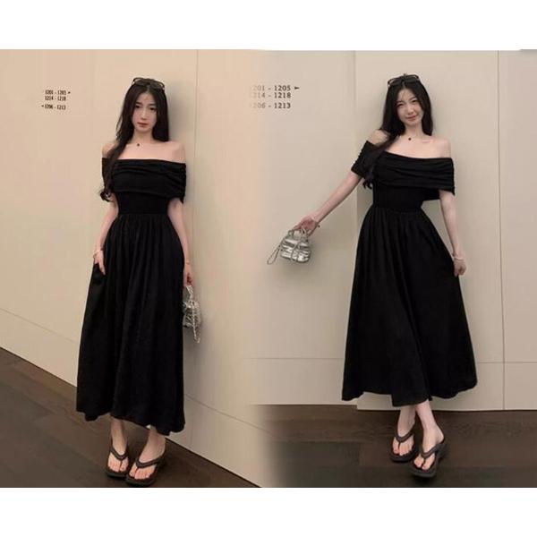 ワンピース オフショルダー ぽっちゃり 5L 大きいサイズ 夏ワンピ 黒