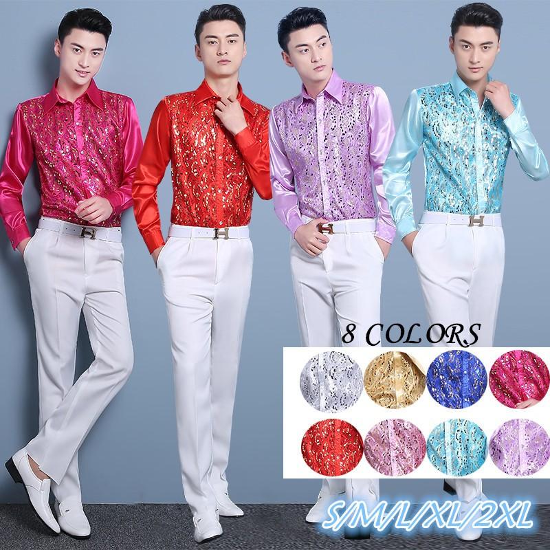 メンズ 司会者 合唱シャツ 忘年会 トップス 派手 シャツ きらきら 男性