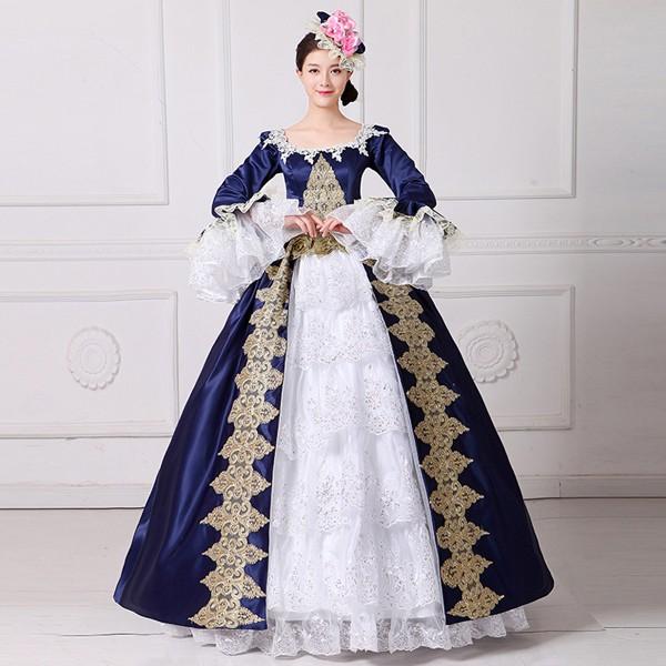ネイビードレス オペラ 声楽 中世貴族風豪華お姫様ドレス ウェディングドレス ステージ衣装 プリンセスライン 演劇 服d9075f0f0y5