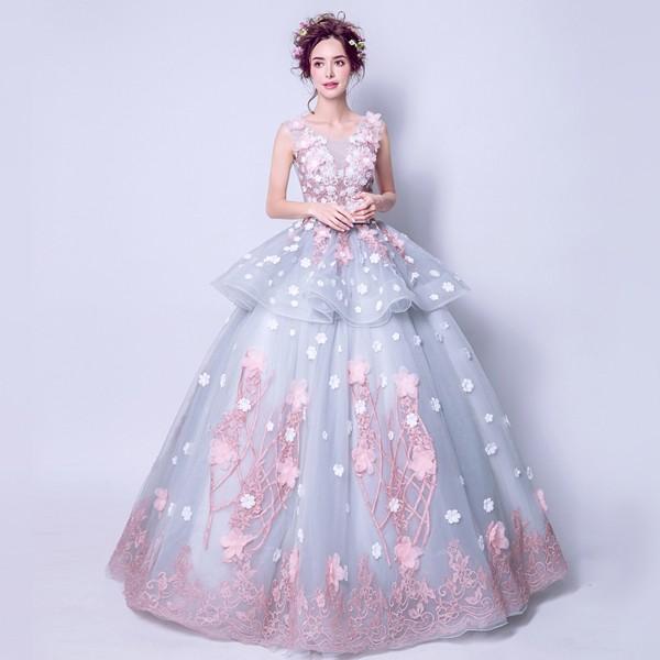 カラードレス 花嫁 スレンダーライン 花嫁ウェディングドレス レースドレス 二次会 花嫁 結婚式 謝恩会 編み上げタイプ お呼ばれ パーティードレス_1