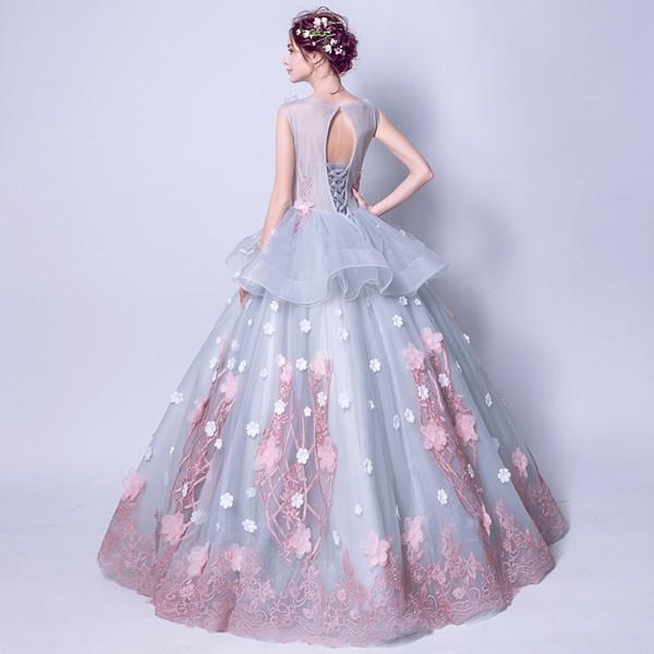 カラードレス 花嫁 スレンダーライン 花嫁ウェディングドレス レースドレス 二次会 花嫁 結婚式 謝恩会 編み上げタイプ お呼ばれ パーティードレス_2