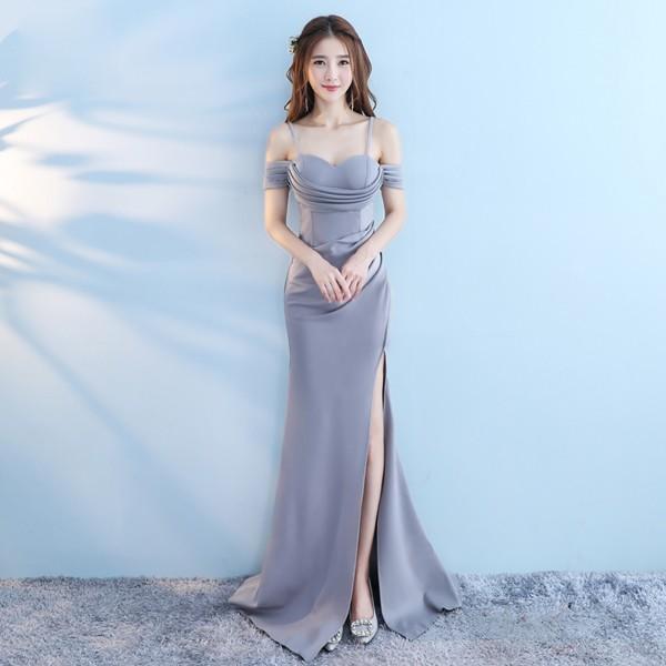 キャミワンピース セクシードレス ロングドレス スレンダーライン オフショルダードレス フィッシュテールパターンドレス