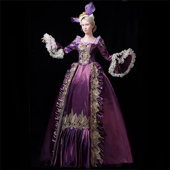 ロングドレス ヨーロッパ貴族 女性用 仮装 中世貴族風 フランス式 お姫様ドレス 贈答 ハロウィン 文化祭 ぶどう色 舞踏会 服