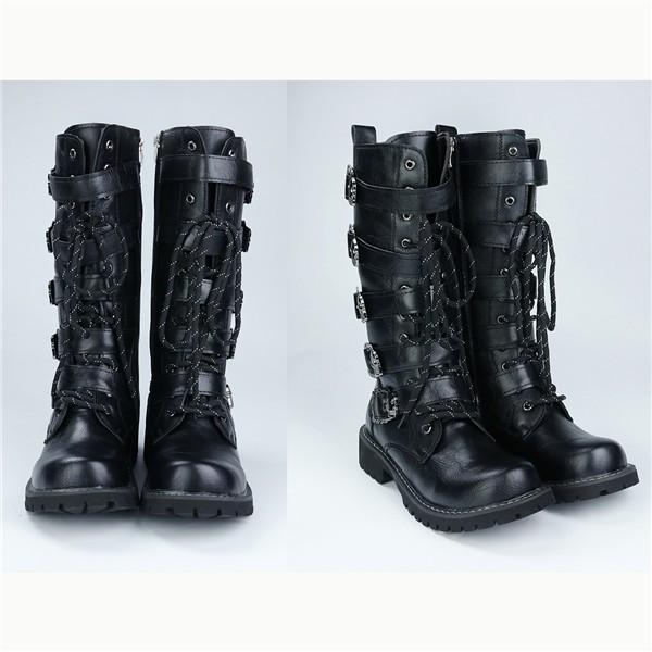 編み上げ パンク ロングブーツ メンズサイズ 27.5～28.0 入手困難 限定 パンク メンズブーツ 編み上げ ベルト ロングブーツ 黒 コスプレ