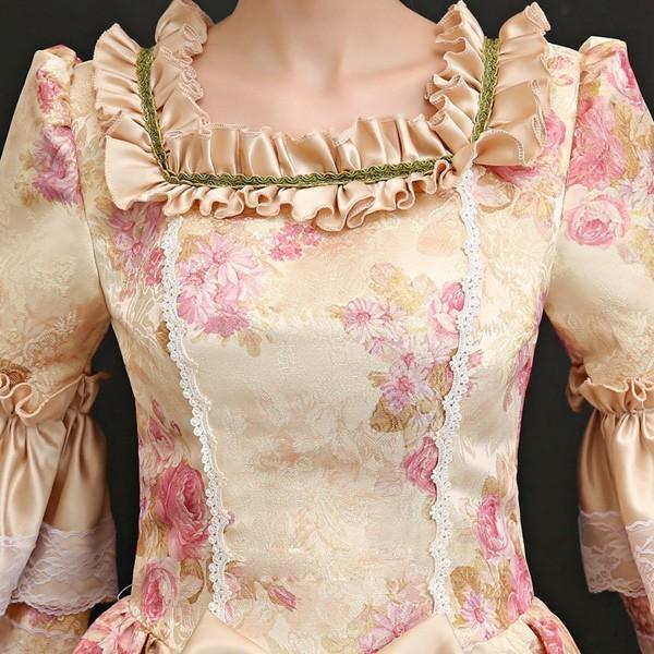 花柄 豪華ロングドレス ステージ衣装としても最適 お姫様ドレス プリンセスライン 貴婦人 貴族 服 プリンセスラインお姫様ドレス_4