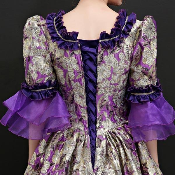 パープル ロングドレス ステージ衣装としても最適 お姫様ドレス プリンセスライン 編み上げタイプ 貴婦人 貴族 服