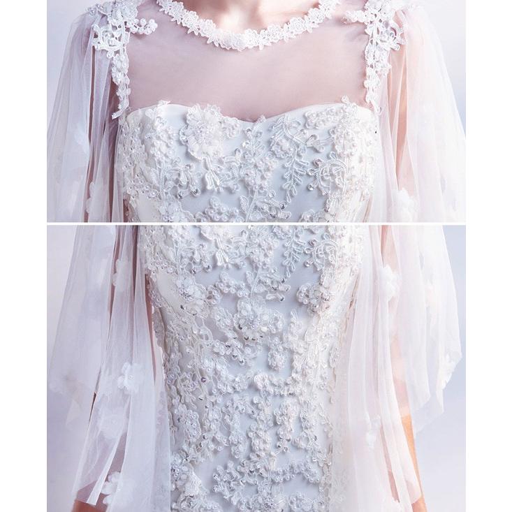 テーリング花嫁 ブライダルドレス ウェディングドレス ロングドレス 花嫁 上品 結婚式 お呼ばれカジュアル 白 レース 豪華 ベアトップ_10