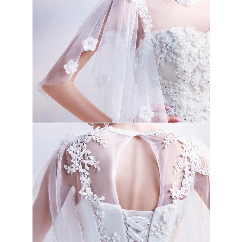 テーリング花嫁 ブライダルドレス ウェディングドレス ロングドレス 花嫁 上品 結婚式 お呼ばれカジュアル 白 レース 豪華 ベアトップ_11
