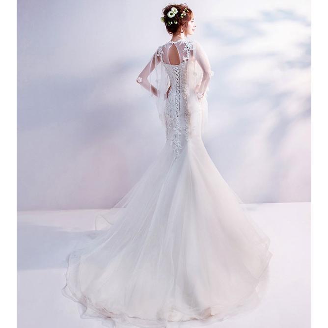 テーリング花嫁 ブライダルドレス ウェディングドレス ロングドレス 花嫁 上品 結婚式 お呼ばれカジュアル 白 レース 豪華 ベアトップ_6