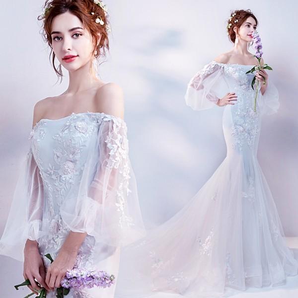 フィッシュテールパターン ブライダルドレス ウェディングドレス ベアトップドレス 二次会 テーリング結婚式 お呼ばれ カジュアル 白 レース 豪華 ベアトップ