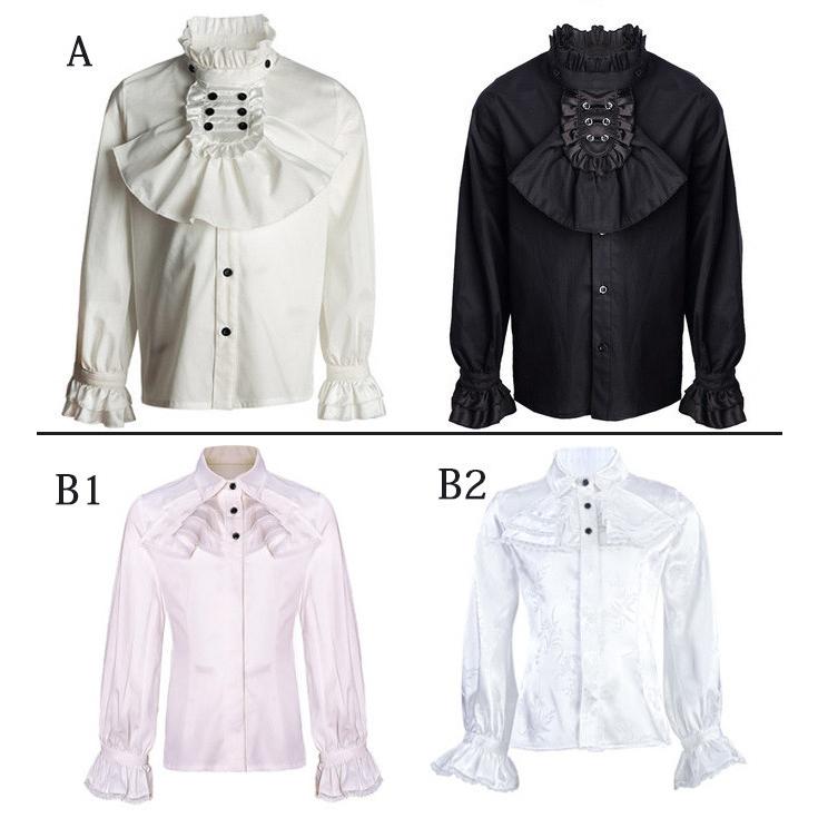 シャツ トップス 子供 男の子 中世ヨーロッパ ルネッサンス 無地 レースアップ コスプレ ヒブカラー スタンドカラー 長袖 イベント 文化祭  演奏会 |  | 01