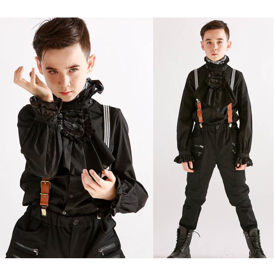 シャツ トップス 子供 男の子 中世ヨーロッパ ルネッサンス 無地 レースアップ コスプレ ヒブカラー スタンドカラー 長袖 イベント 文化祭  演奏会 |  | 04