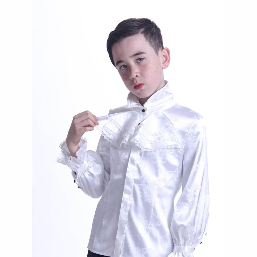 シャツ トップス 子供 男の子 中世ヨーロッパ ルネッサンス 無地 レースアップ コスプレ ヒブカラー スタンドカラー 長袖 イベント 文化祭  演奏会 |  | 05