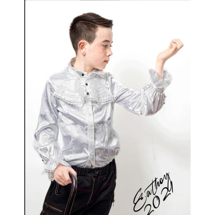 シャツ トップス 子供 男の子 中世ヨーロッパ ルネッサンス 無地 レースアップ コスプレ ヒブカラー スタンドカラー 長袖 イベント 文化祭  演奏会 |  | 07