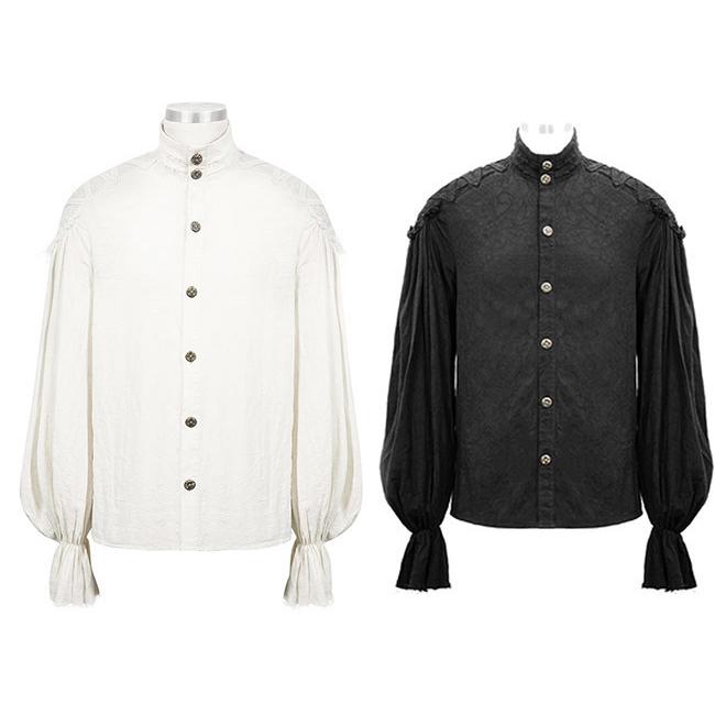 ゴシック風 トップス舞台ステージ衣装 ヨーロッパ中世 ルネッサンス 綿 麻 男性用 GOTHIC シャツ パンク中世 ブラック ホワイトS~4XL_1