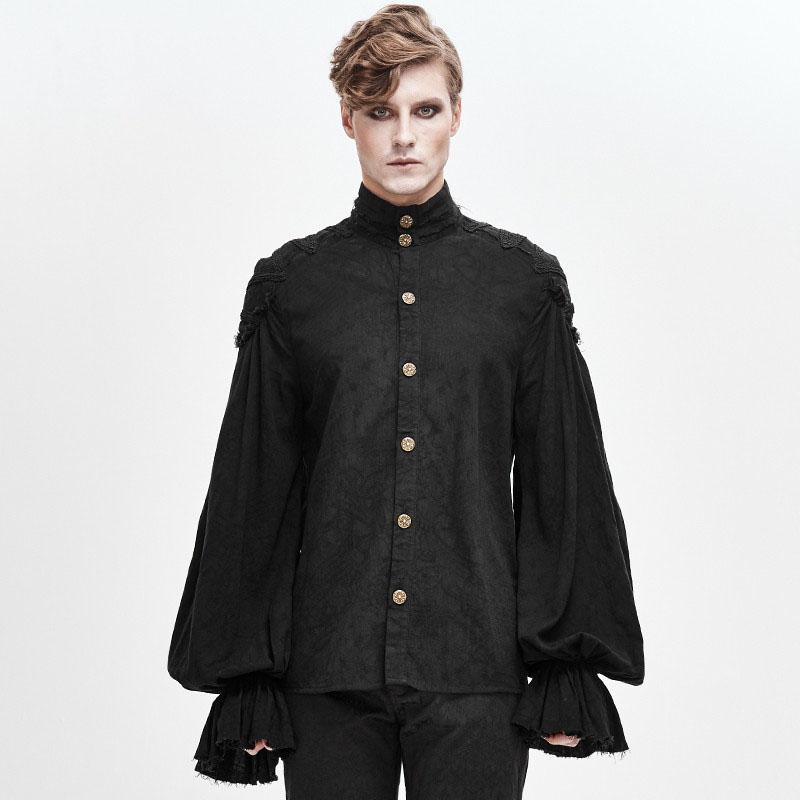 ゴシック風 トップス舞台ステージ衣装 ヨーロッパ中世 ルネッサンス 綿 麻 男性用 GOTHIC シャツ パンク中世 ブラック ホワイトS~4XL_2