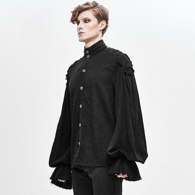 ゴシック風 トップス舞台ステージ衣装 ヨーロッパ中世 ルネッサンス 綿 麻 男性用 GOTHIC シャツ パンク中世 ブラック ホワイトS~4XL_6