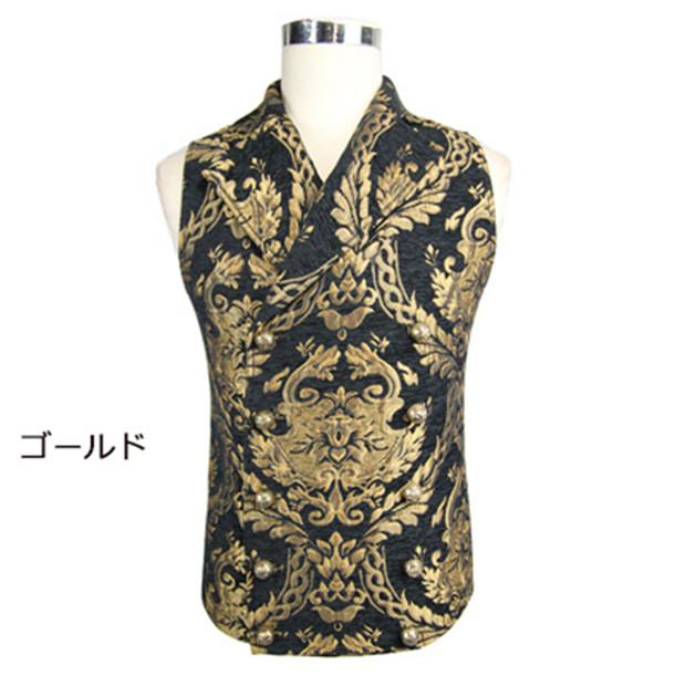 メンズ 二重ボタン ベスト ゴシック衣装 ジャガード織 宮廷服 無袖